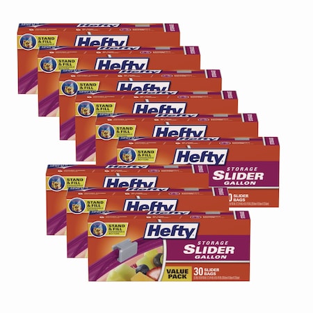 Hefty Slider Bags, 1 gal, 1.5 mil, 2.5" x 11", Clear, PK270 R81430